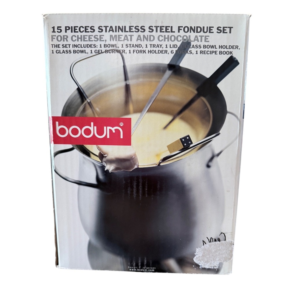 Bodum 15 Piece Stainless Steel Fondue Set Cheese Meat Chocolate 5070-16 Silver